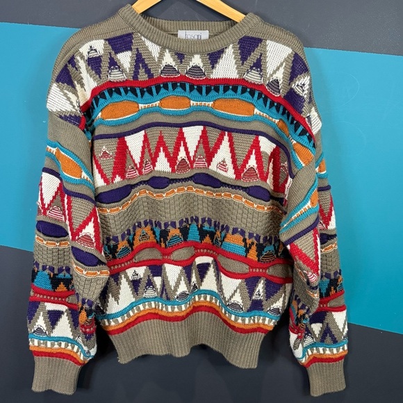 Vintage 90s Tosani 3D knit sweater Mens large Coogi Style - Picture 1 of 14